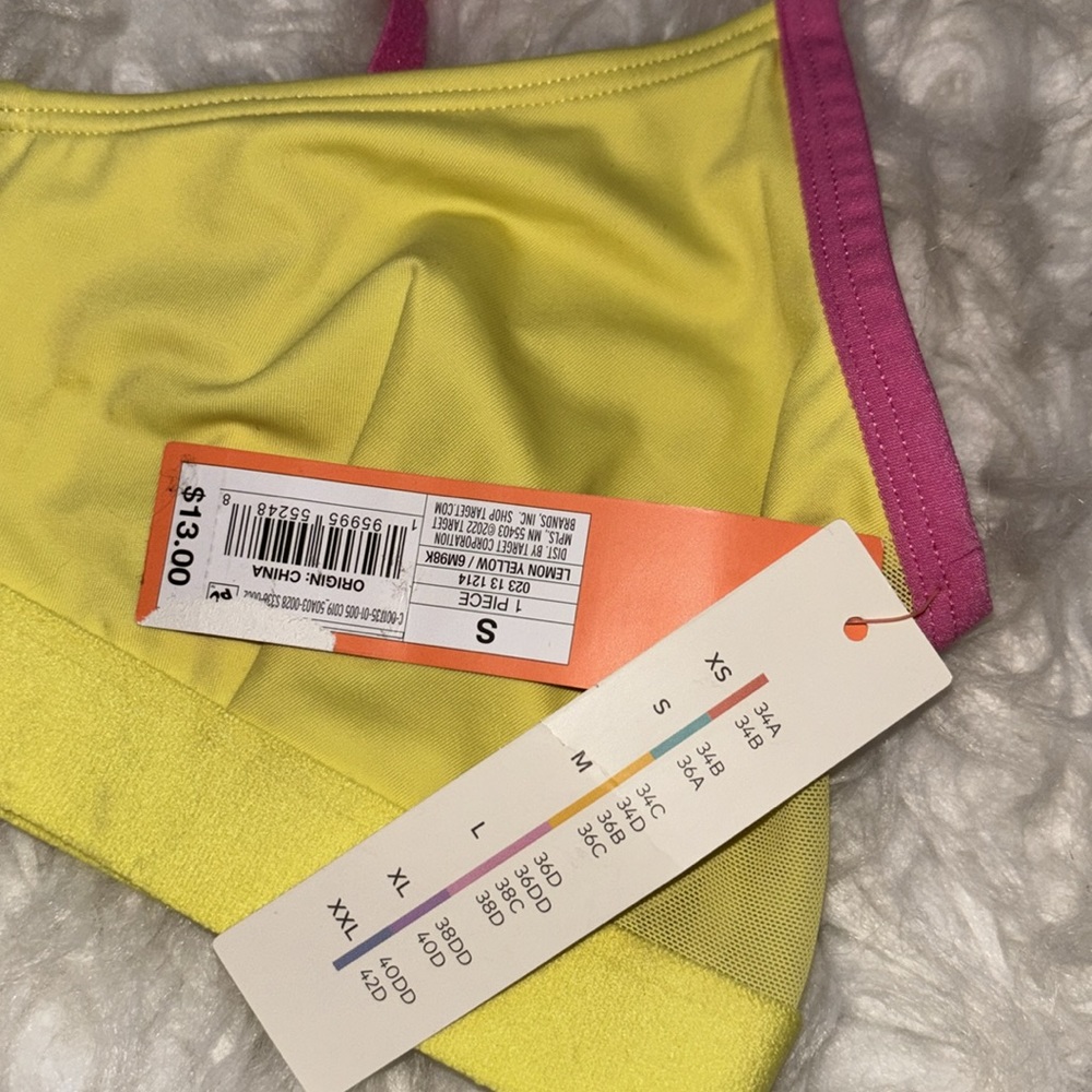 Colsie Bralette Lemon Yellow and Pink, Size S - Picture 6 of 7